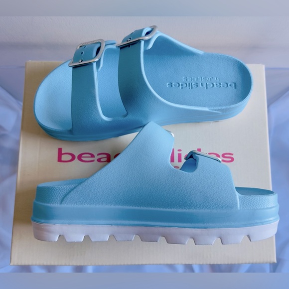 J/Slides SIMPLY B Sky Blue EVA Platform Light Blue - Silver Buckles Size 8 NIB - Picture 14 of 14